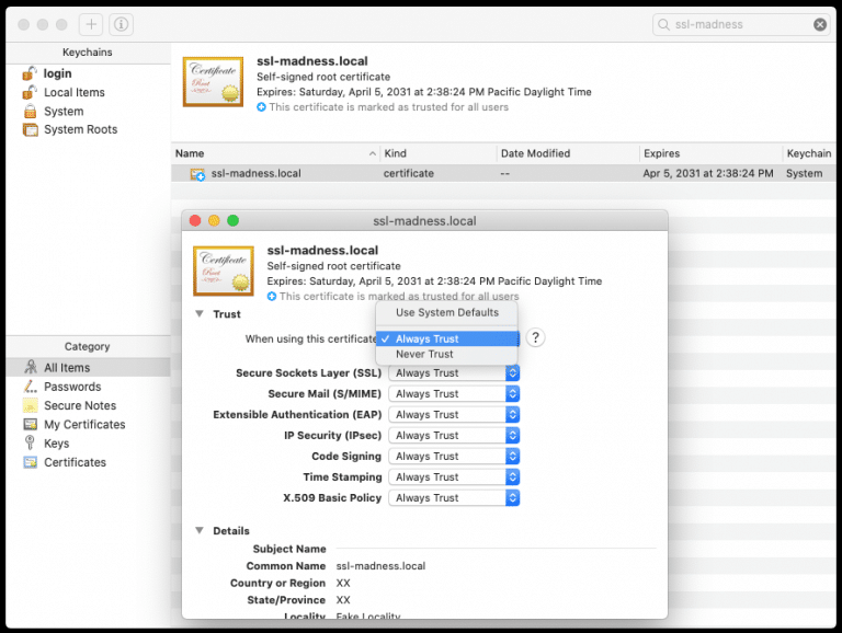SSL Certificate on macOS - Local
