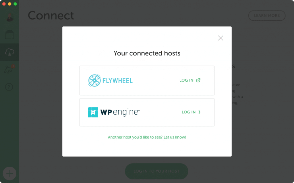 A screenshot of the available hosts that Local can link to.