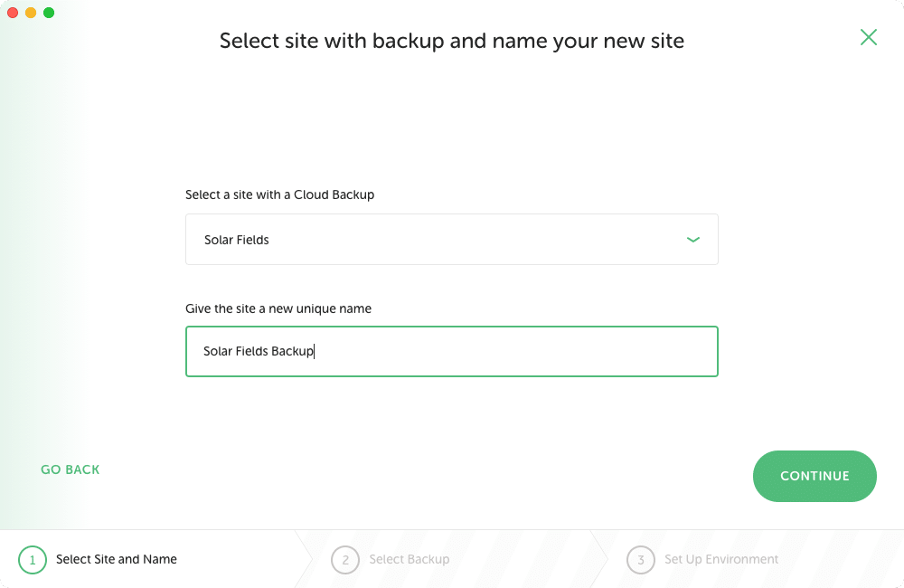 Selecting a remote backup repo, along with naming the site in Local.