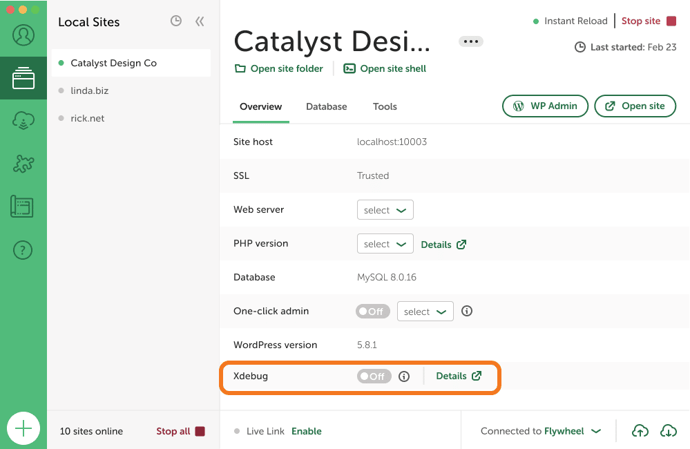 Toggle on or off Xdebug. 